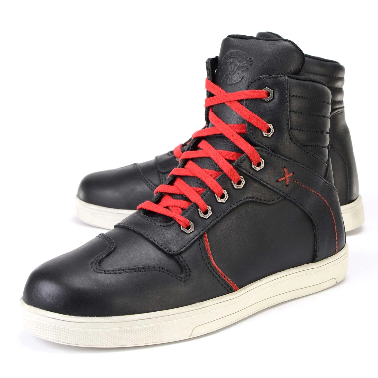 Milwaukee Leather MBM9102 Men's Black Leather with Red Shoe Lace Reinforced Street Riding Shoes w/ Ankle Support