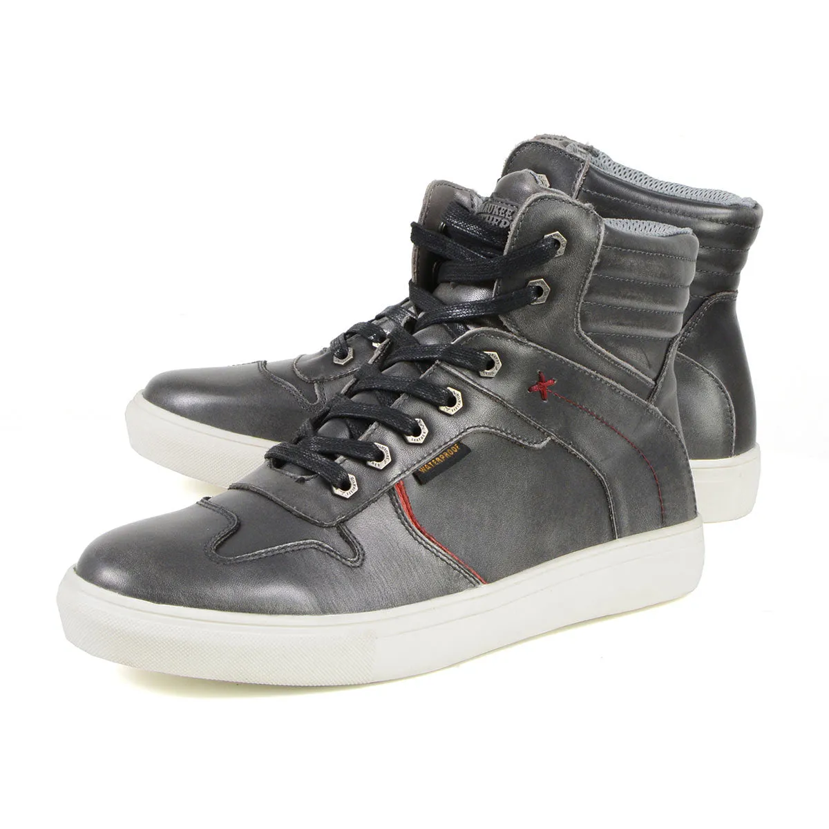 Milwaukee Leather MBM9153 Men's Vintage Grey Leather High-Top Reinforced Street Riding Waterproof Shoes