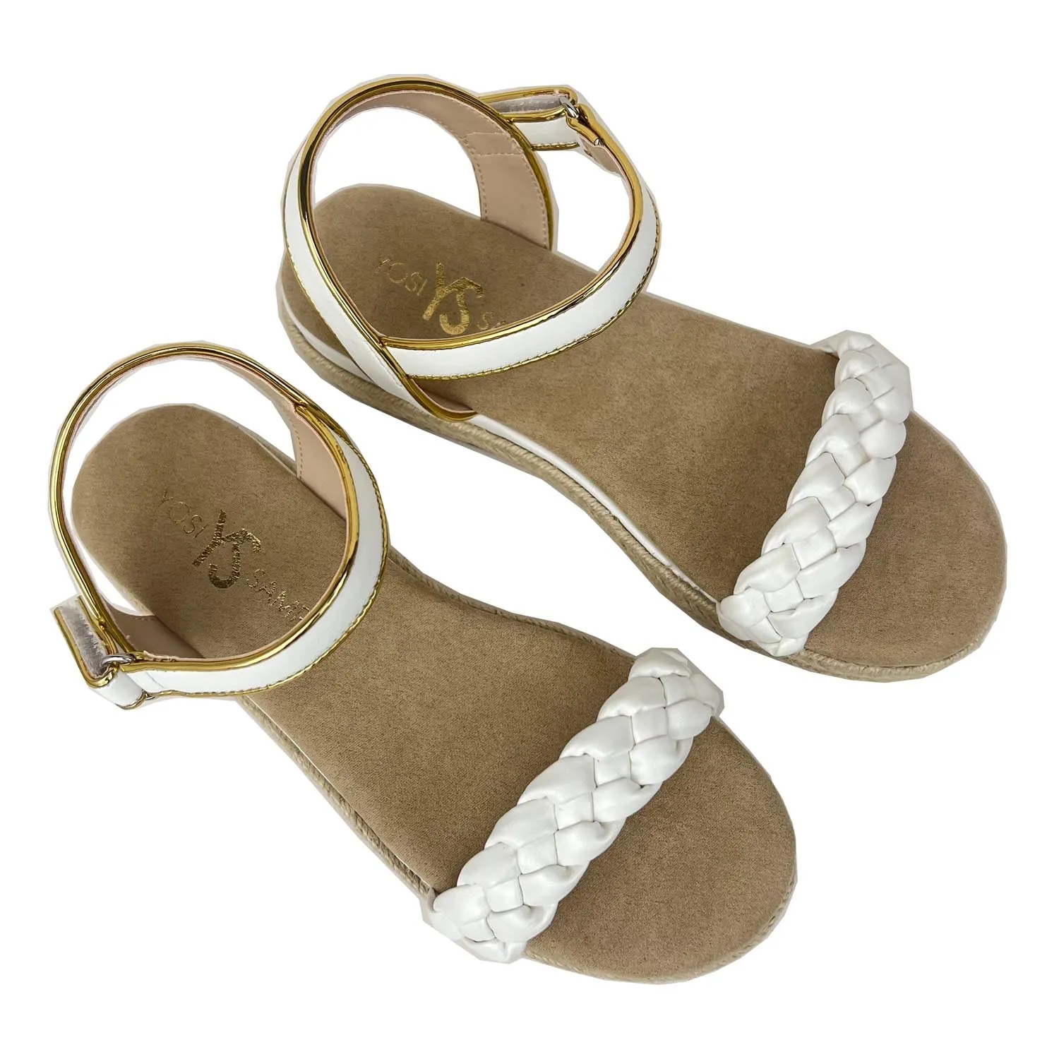 Miss April Wedge Sandal in White & Gold - Kids