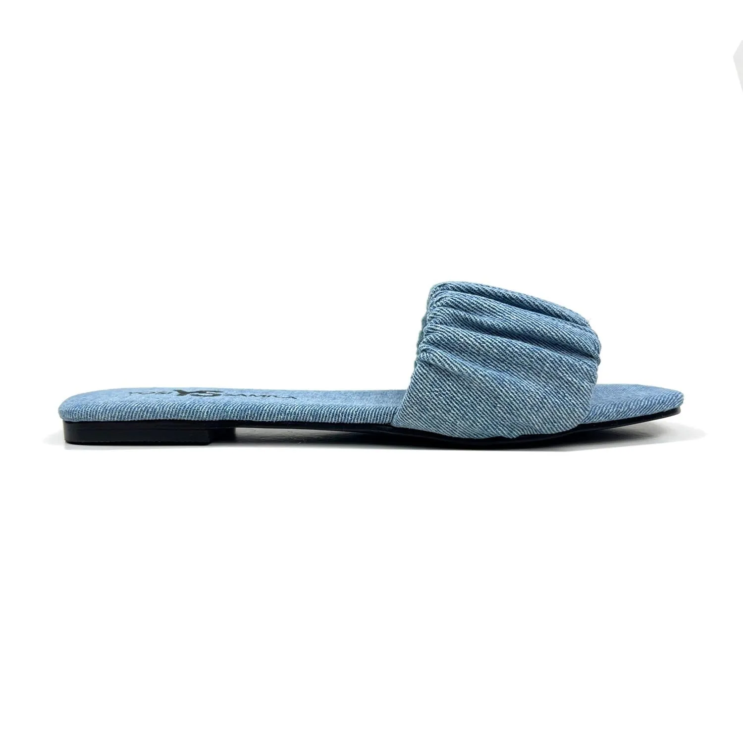 Naomi Ruched Sandal in Denim