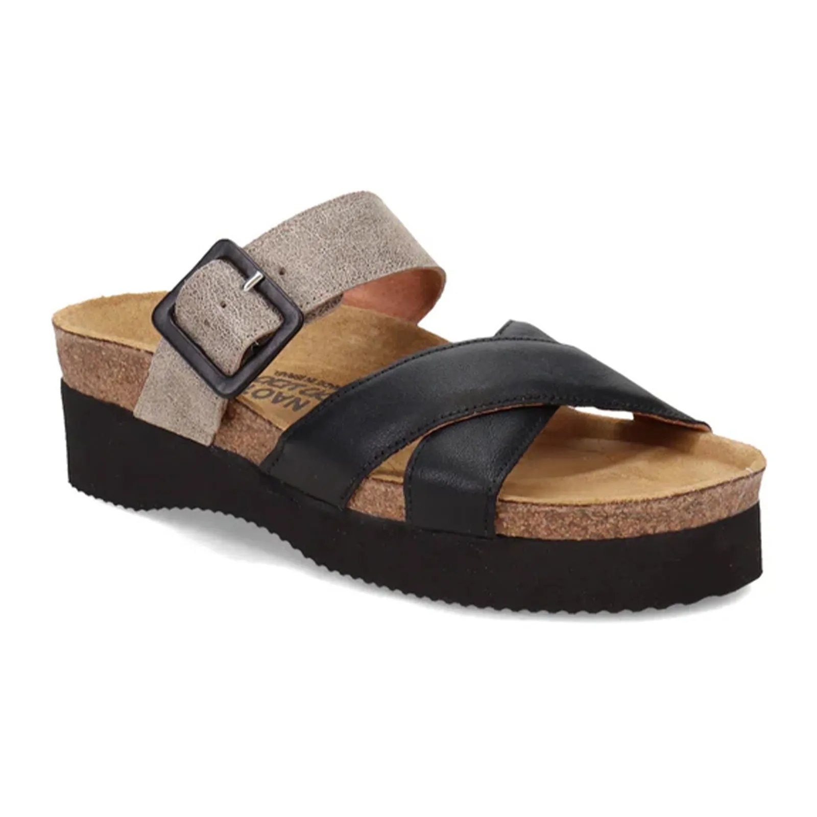 Naot Juliette Slide Sandal (Women) - Soft Black Leather/Spec Beige