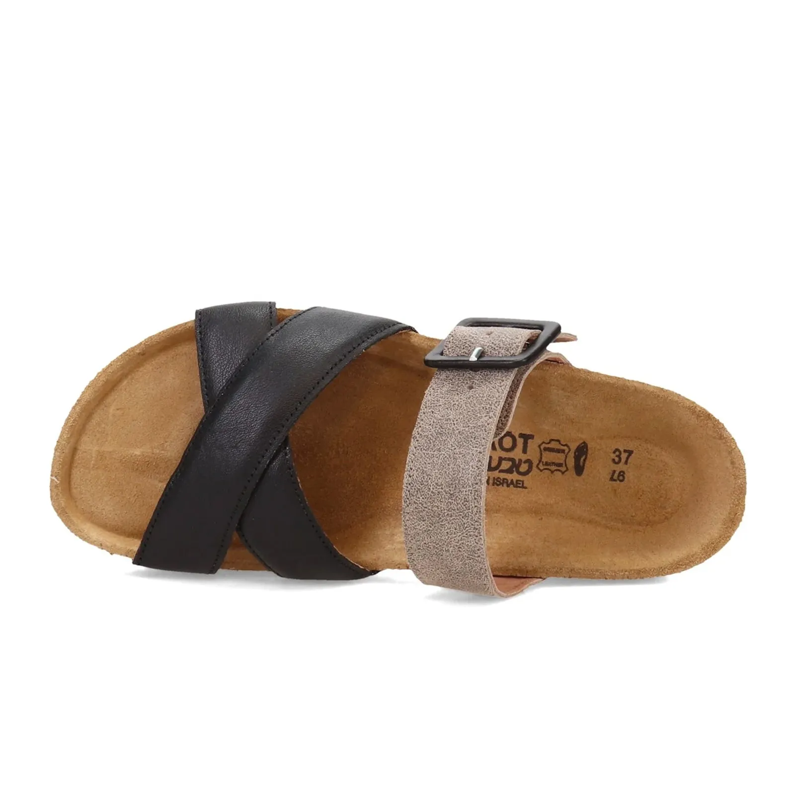 Naot Juliette Slide Sandal (Women) - Soft Black Leather/Spec Beige