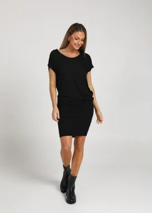 Nora Asymmetrical Bamboo T-Shirt Dress - Black