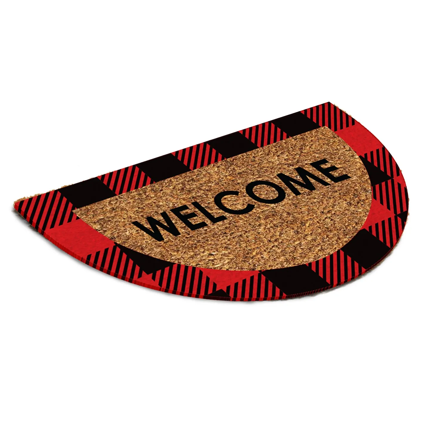 OnlyMat Red Chequered Plaid Border Printed Natural Coir Welcome Entrance Door mat