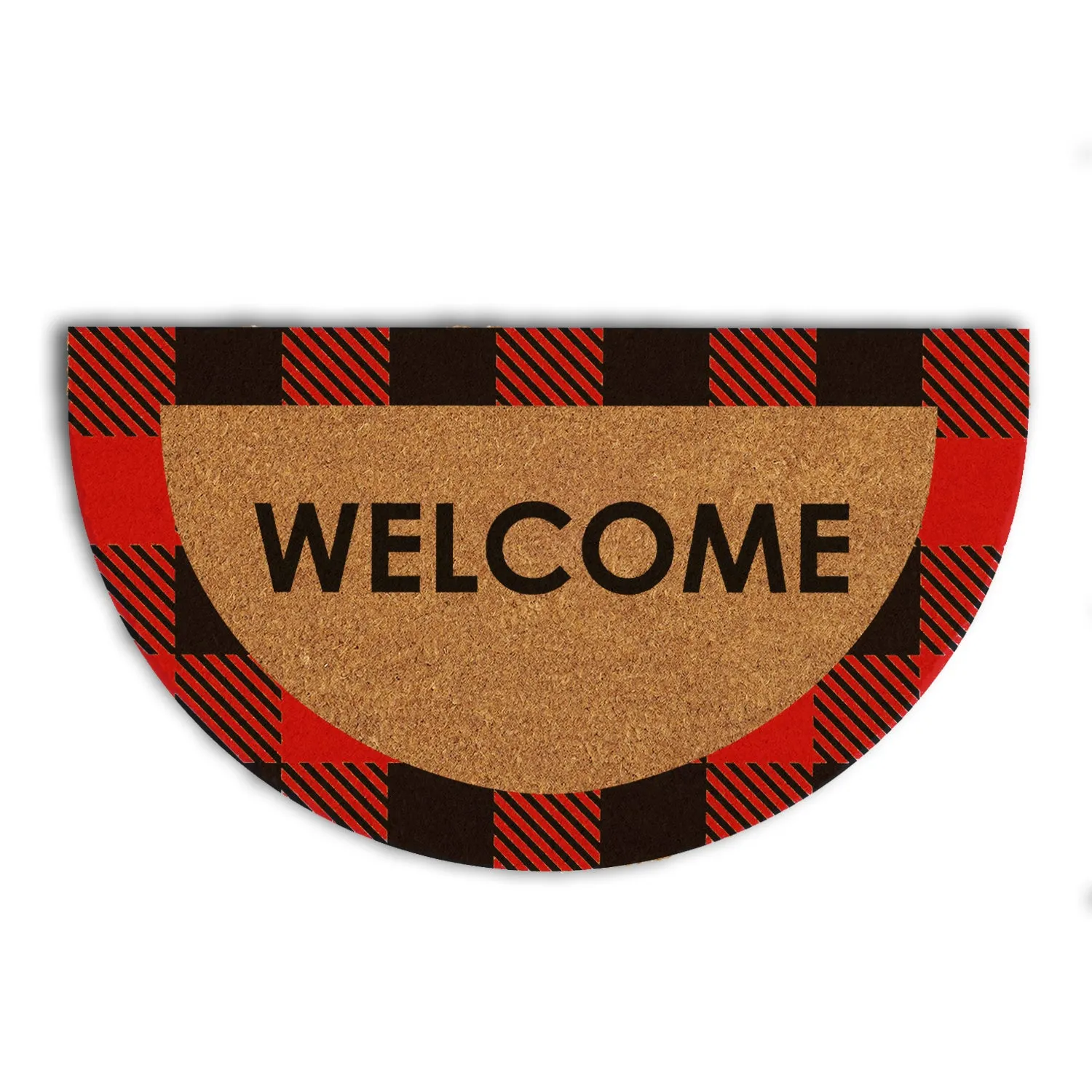 OnlyMat Red Chequered Plaid Border Printed Natural Coir Welcome Entrance Door mat