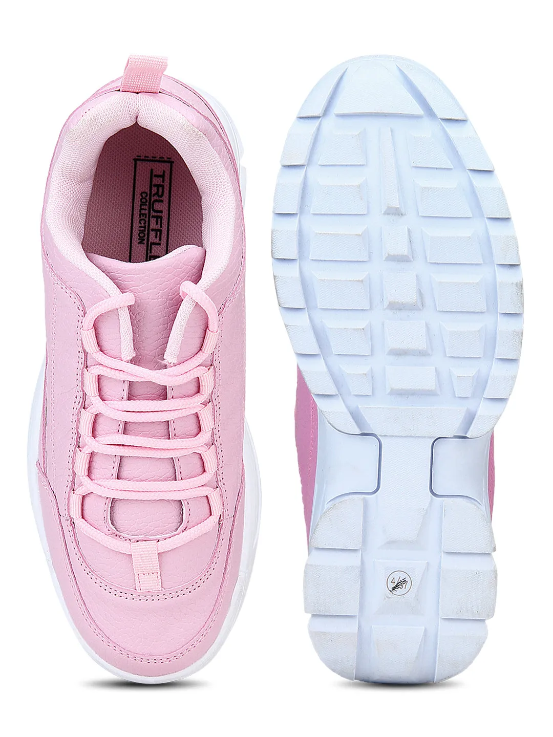 Pink Cleated Bottom Lace-Up Sneakers