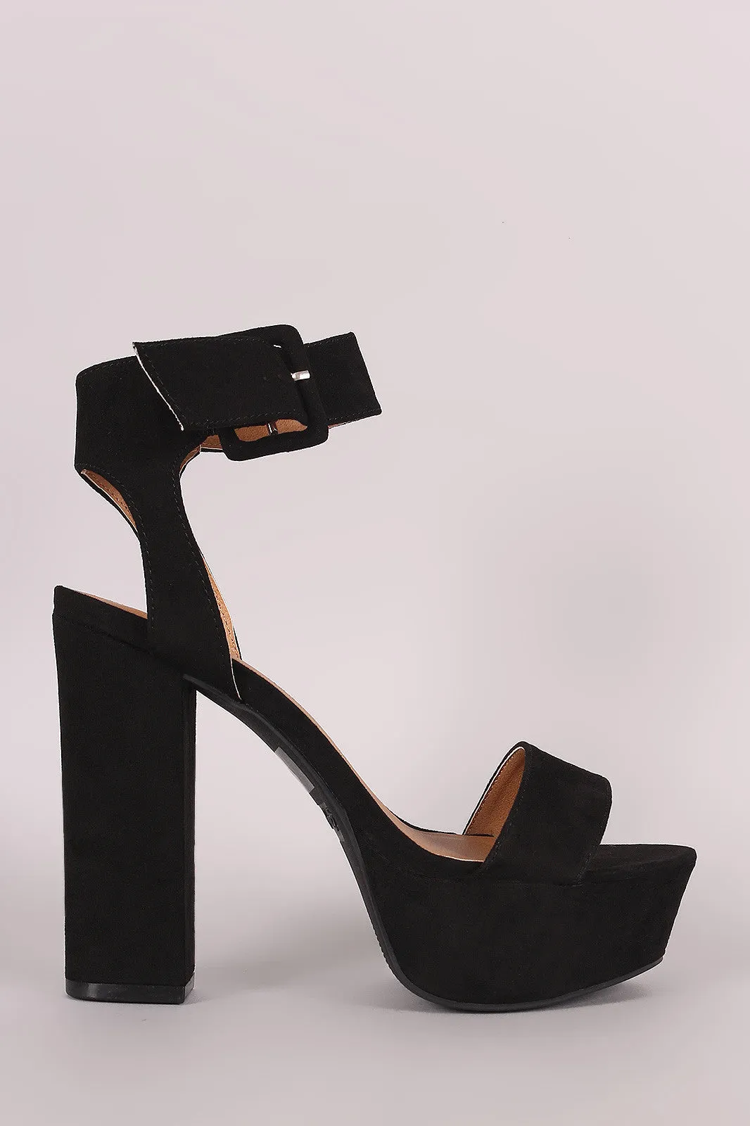 Qupid Suede Open Toe Chunky Platform Heel