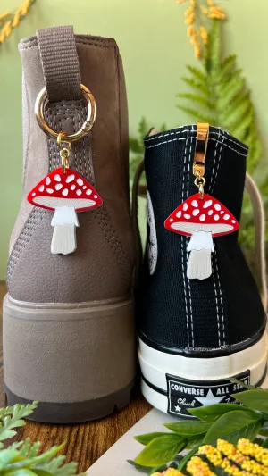 Red Mushroom Fungi Shoe Accessory | Pull Loop Boot Charm, Shoe Charm, High Top Sneaker Clip or Boot Clip, Acrylic Shoe Keychain