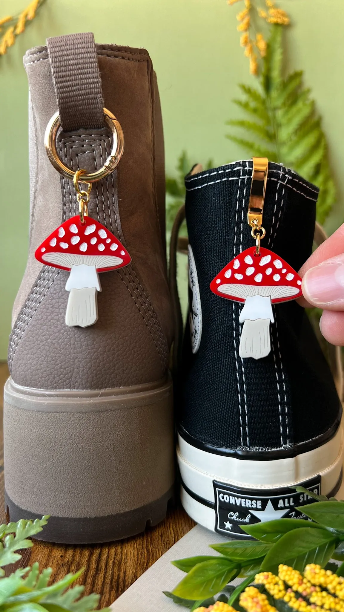 Red Mushroom Fungi Shoe Accessory | Pull Loop Boot Charm, Shoe Charm, High Top Sneaker Clip or Boot Clip, Acrylic Shoe Keychain