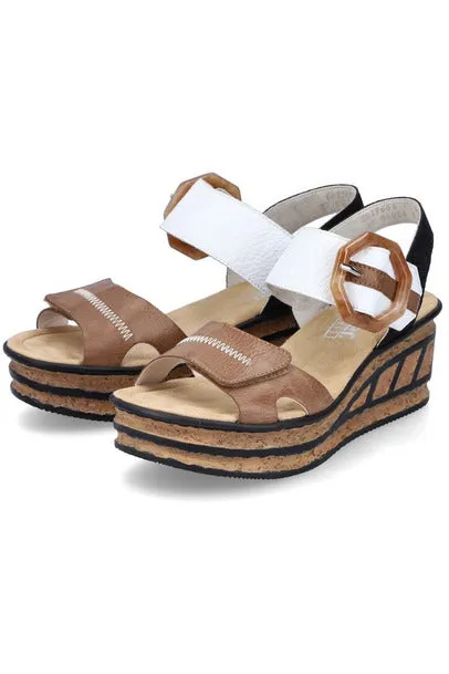 Rieker ladies sandals 68176-64 in Beige combi