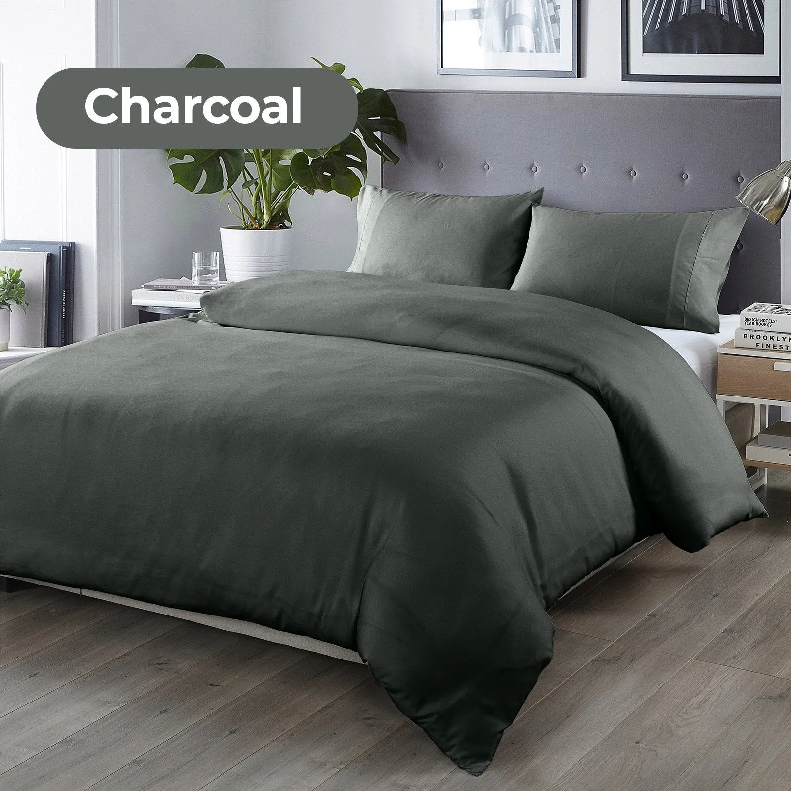 Royal Comfort Bamboo Blended Quilt Cover Set 1000TC Ultra Soft Luxury Bedding King Charcoal