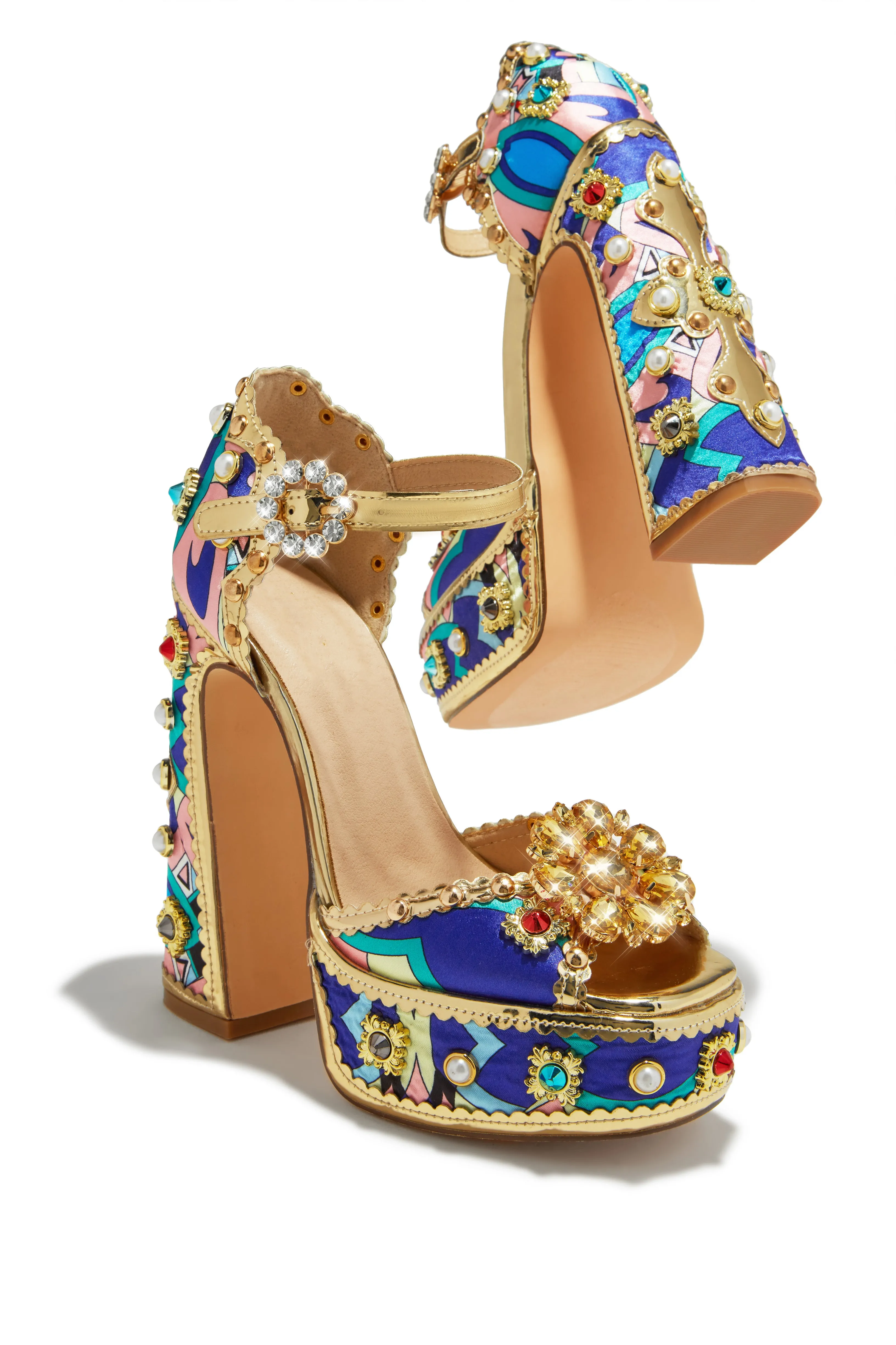 Royal Wishes Platform Block Heels - Blue