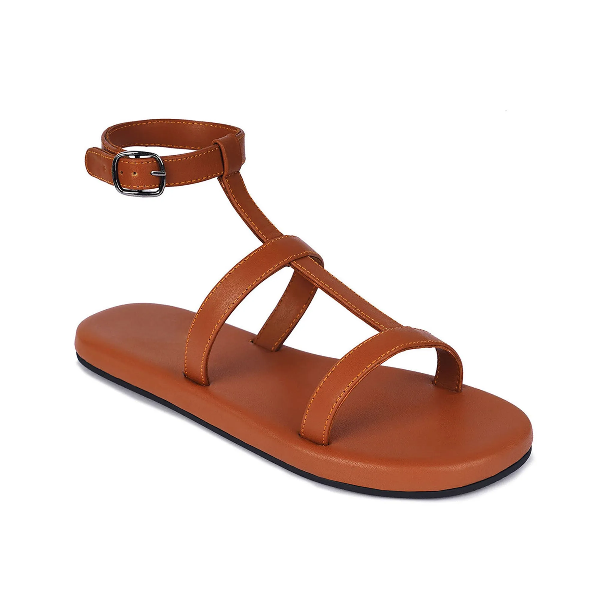 Saba T-Strap Vegan Leather Tan Sandals