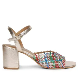 Saint Felicia Multi Woven Metallic Leather Block Heels