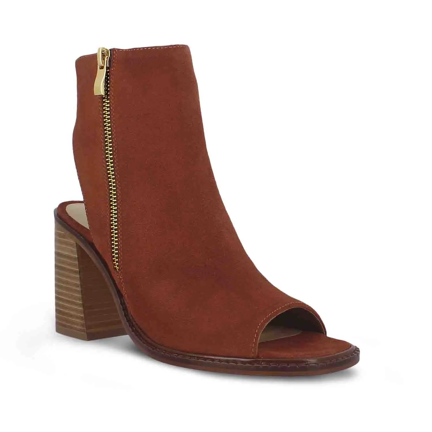 Saint Trudy Tan Suede Leather Block Heels.