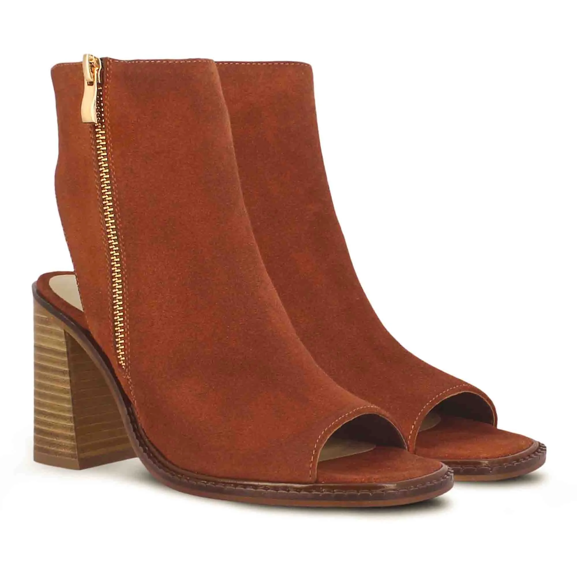 Saint Trudy Tan Suede Leather Block Heels.