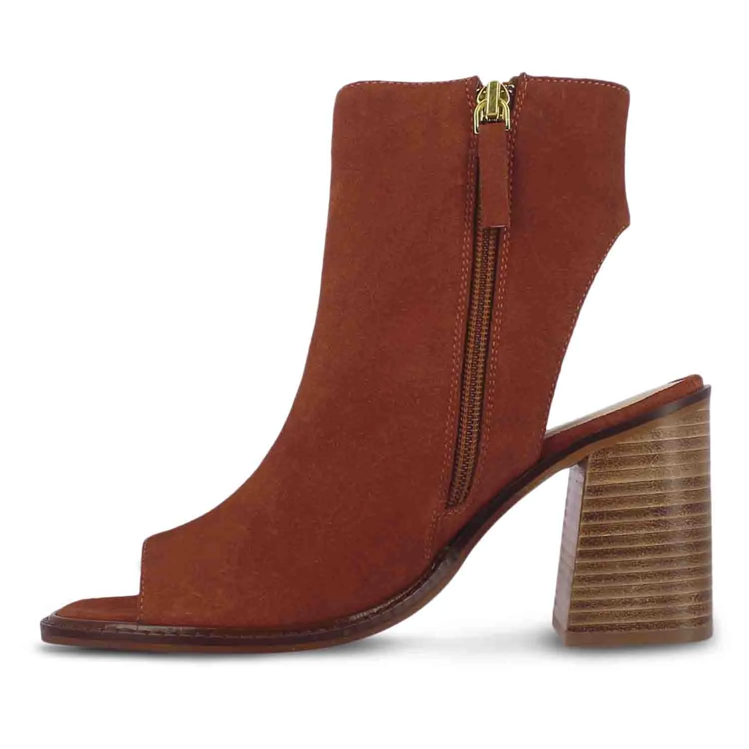 Saint Trudy Tan Suede Leather Block Heels.