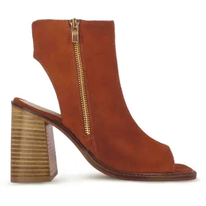 Saint Trudy Tan Suede Leather Block Heels.