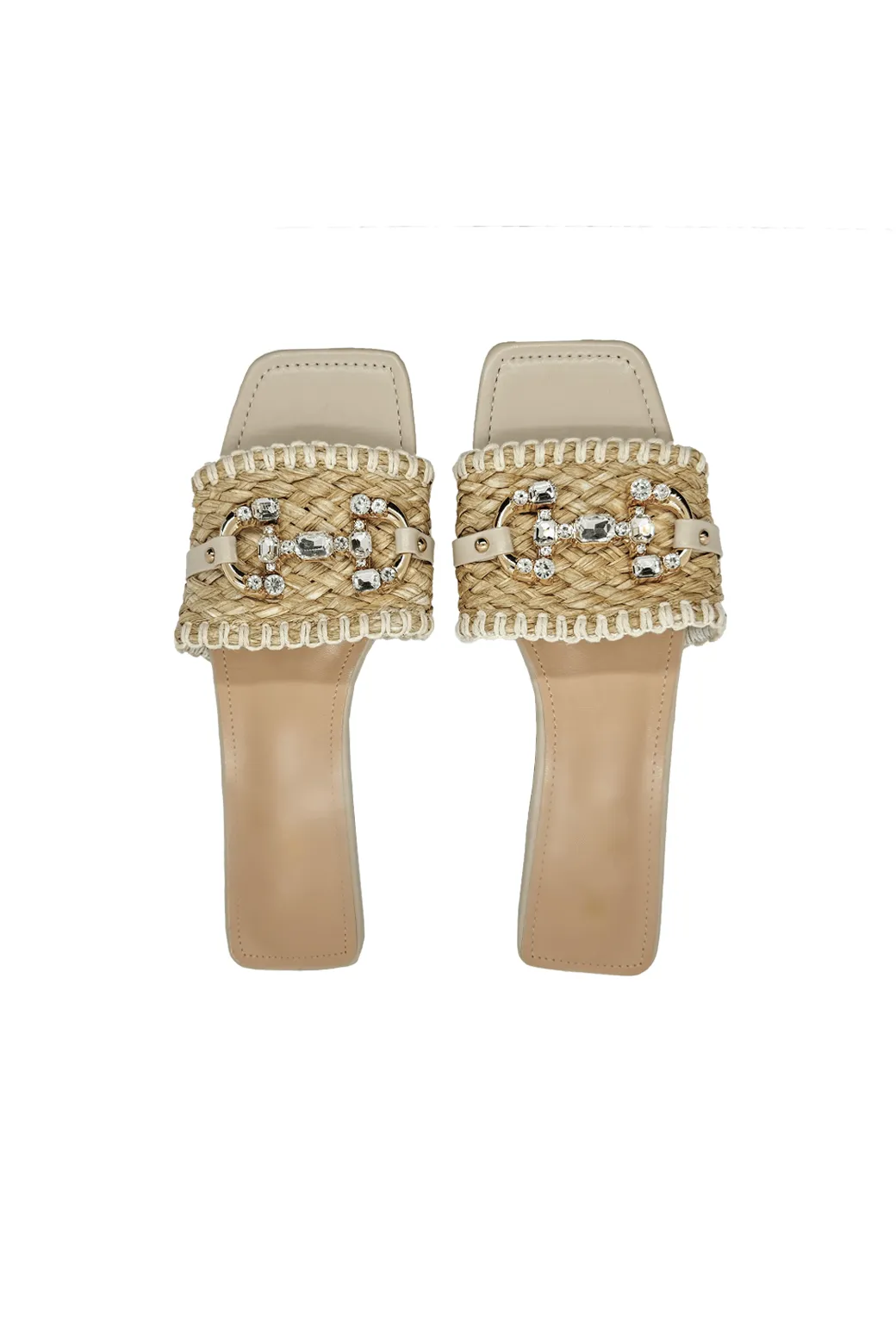 SAMPLE - Embellished Raffia Slides - Natural