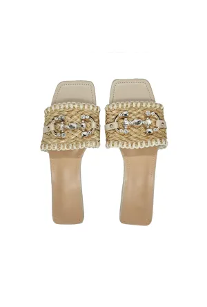 SAMPLE - Embellished Raffia Slides - Natural