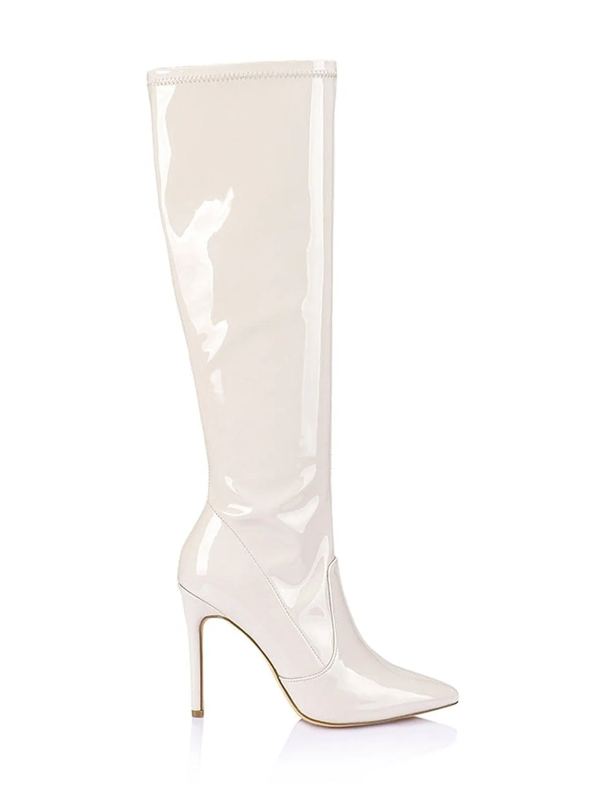 Savannah Knee High Boots - Bone Patent Stretch