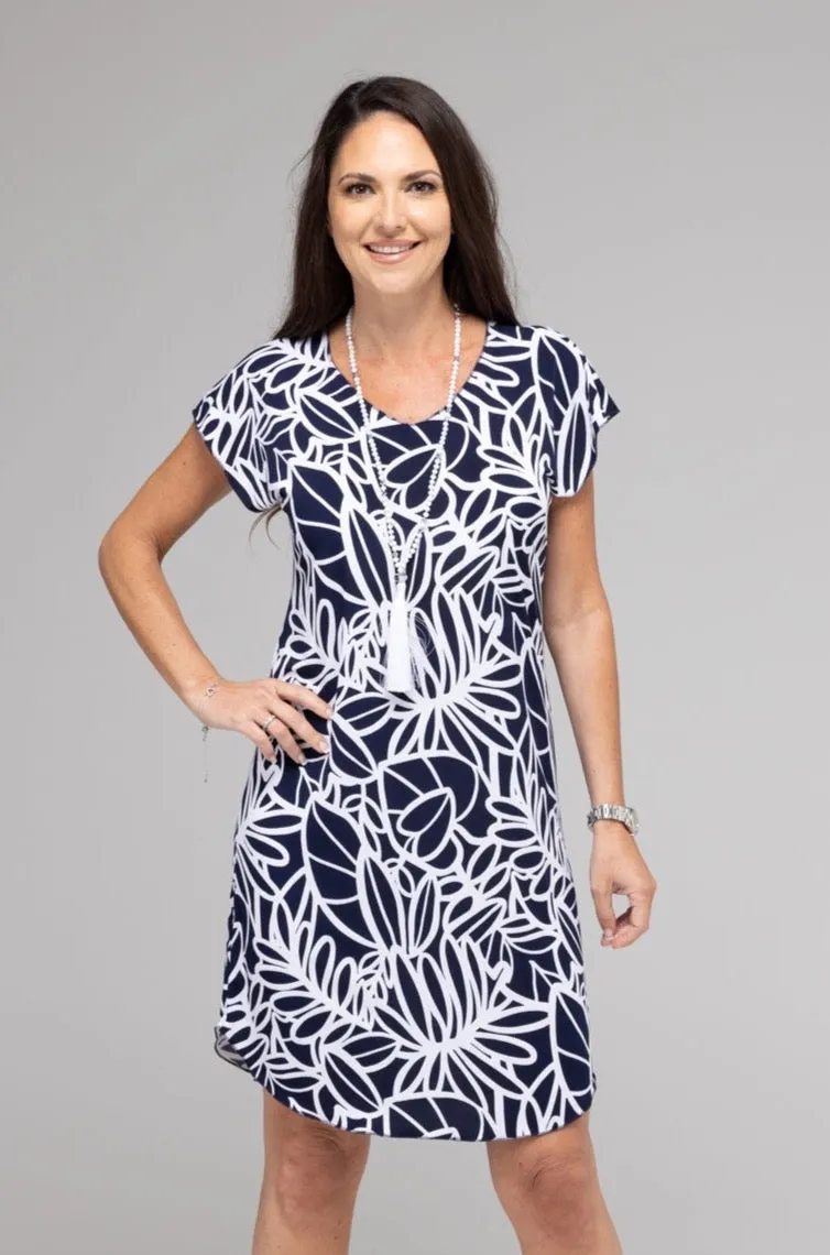 Scribble Print Short Sleeve Jersey Shift Dress