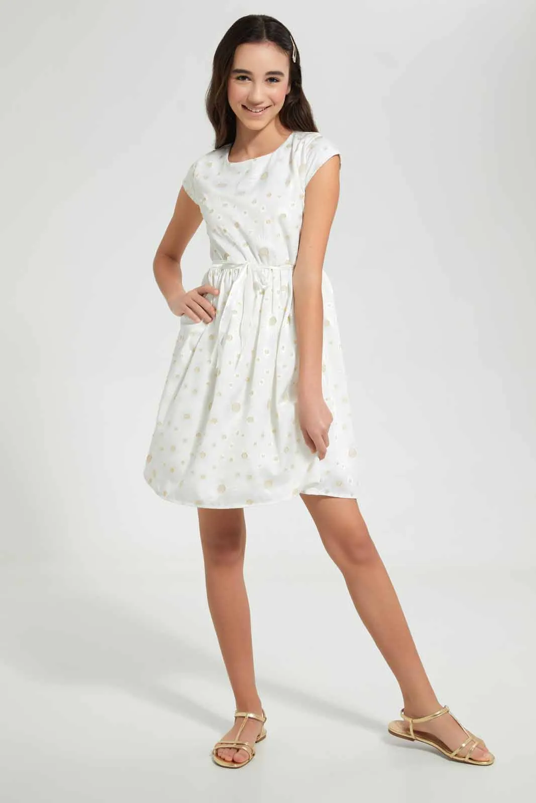 Senior Girls White Dobby Dress