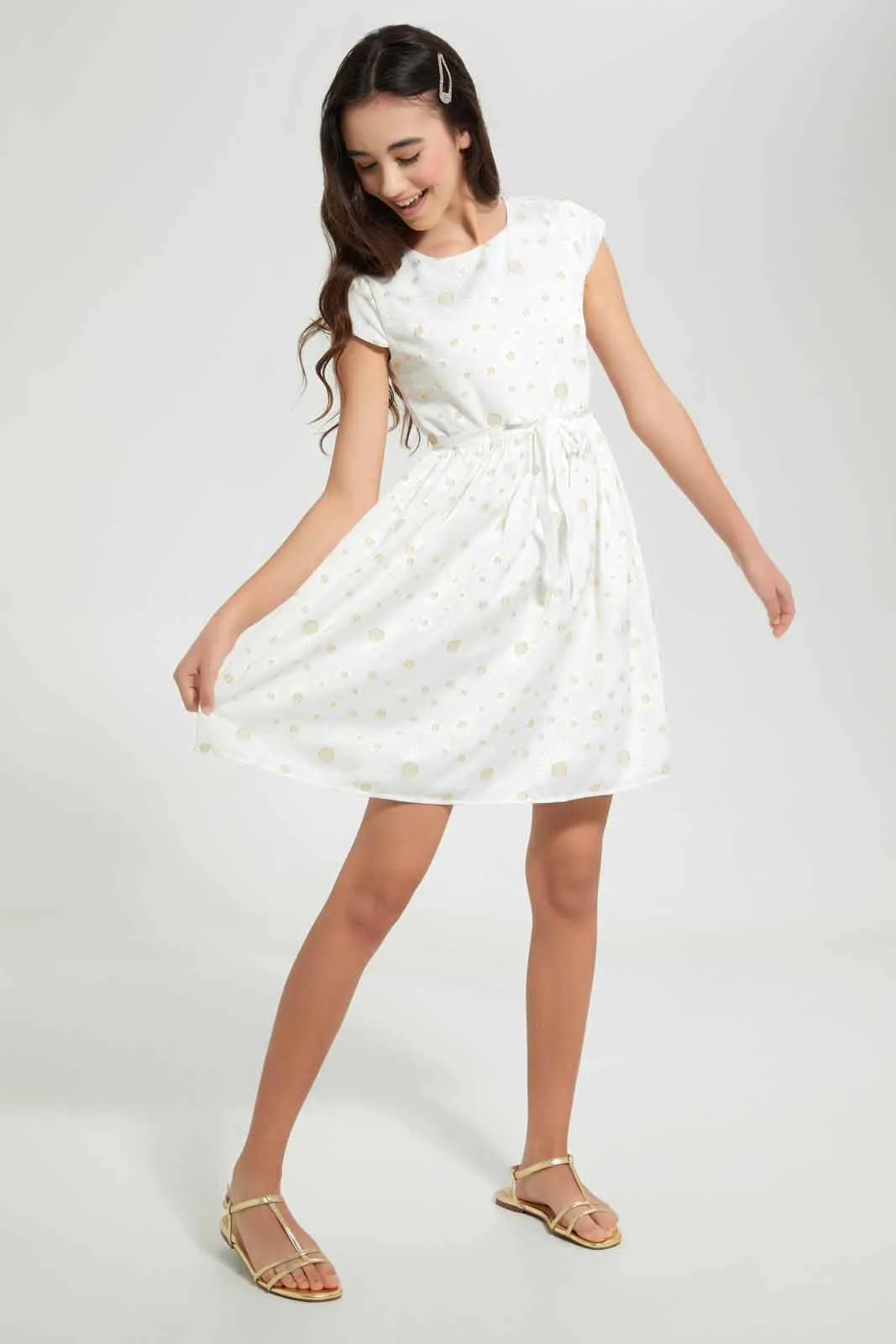 Senior Girls White Dobby Dress