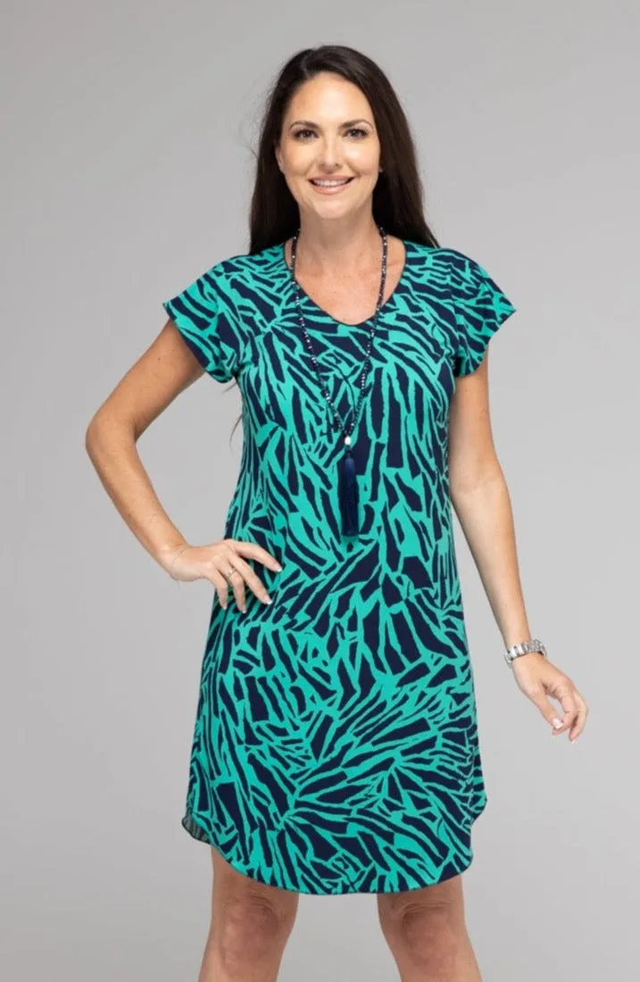 Shard Print Short Sleeve Jersey Shift Dress