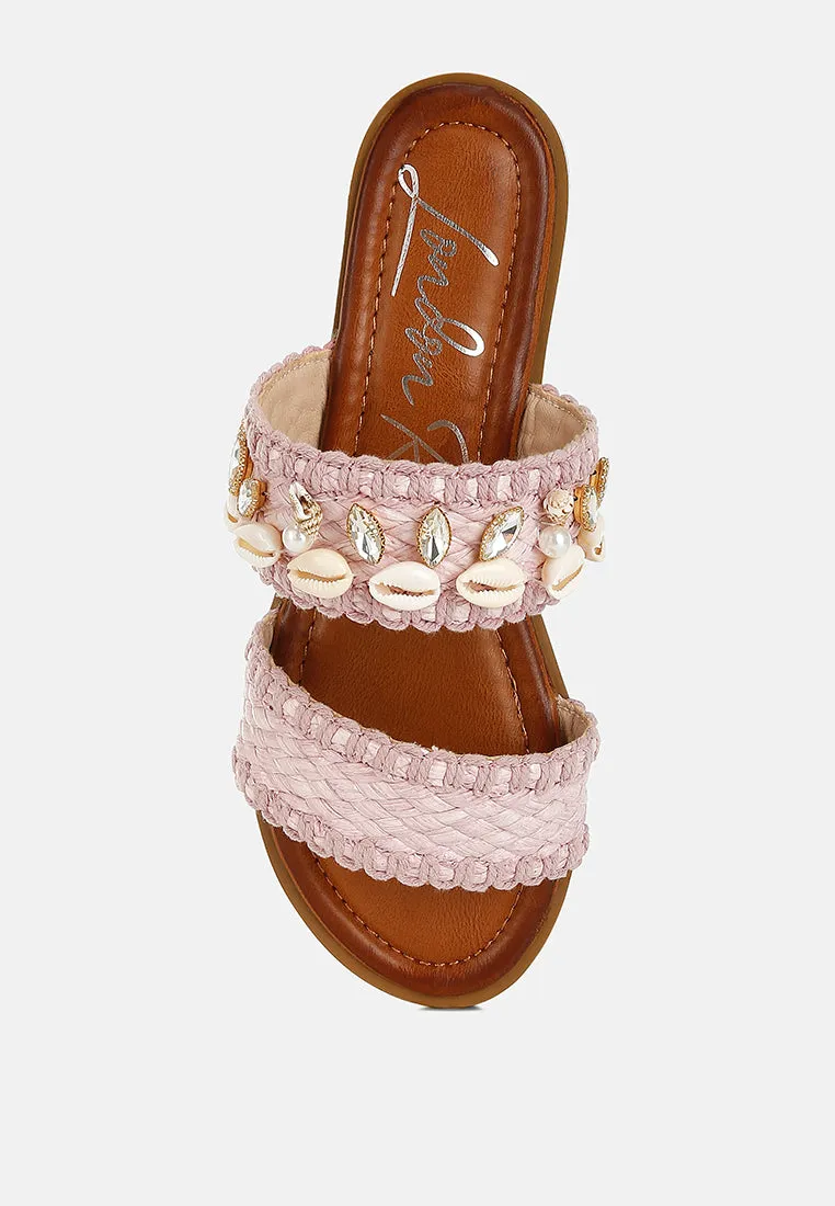 Shellfish Raffia Slip On Sandals