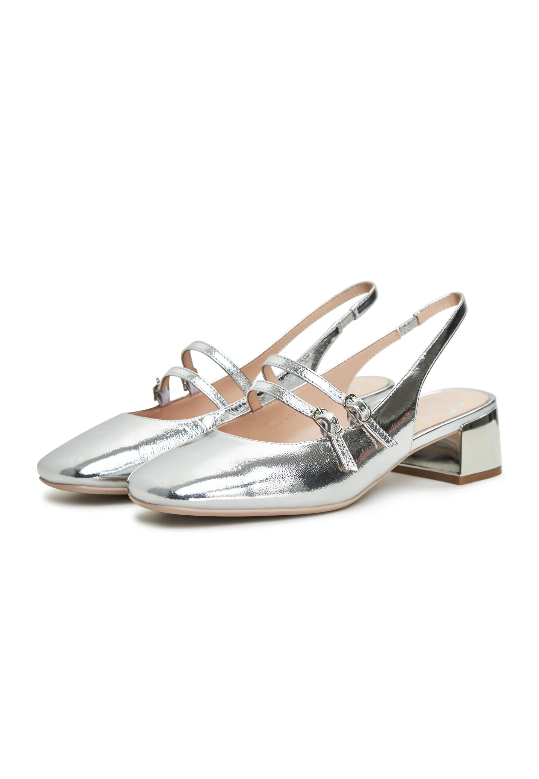 Slingback Block Heels Pumps Marisol - Silver