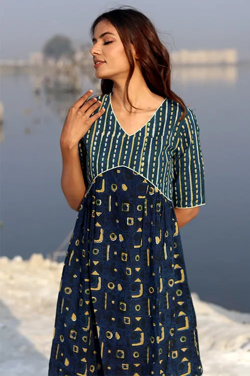 Sootisyahi 'Indigo Fusion' Block Printed Cotton Dress