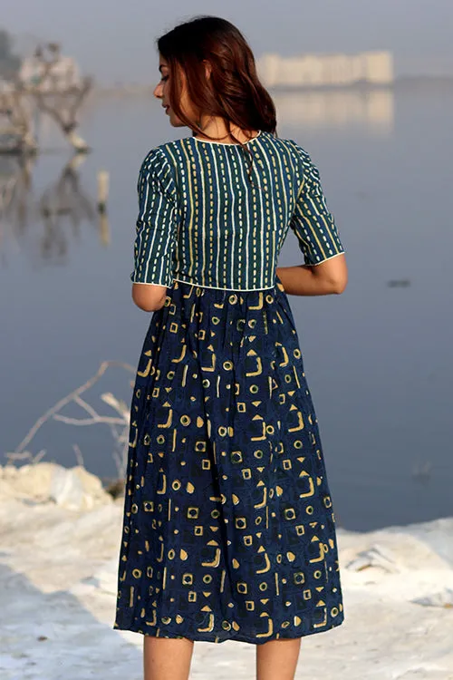 Sootisyahi 'Indigo Fusion' Block Printed Cotton Dress