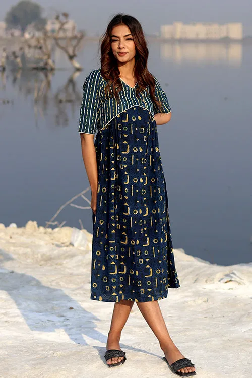 Sootisyahi 'Indigo Fusion' Block Printed Cotton Dress