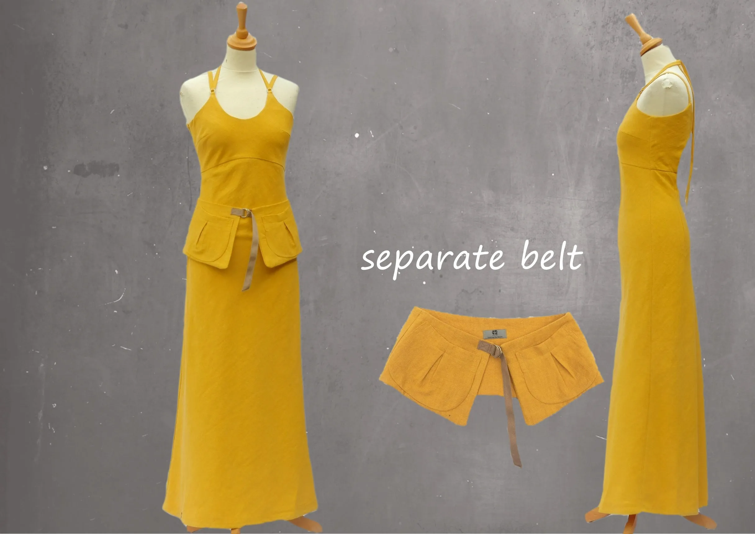 strapless  linnen maxi jurk met losse heupriem, strapless linen summer dress with separate belt