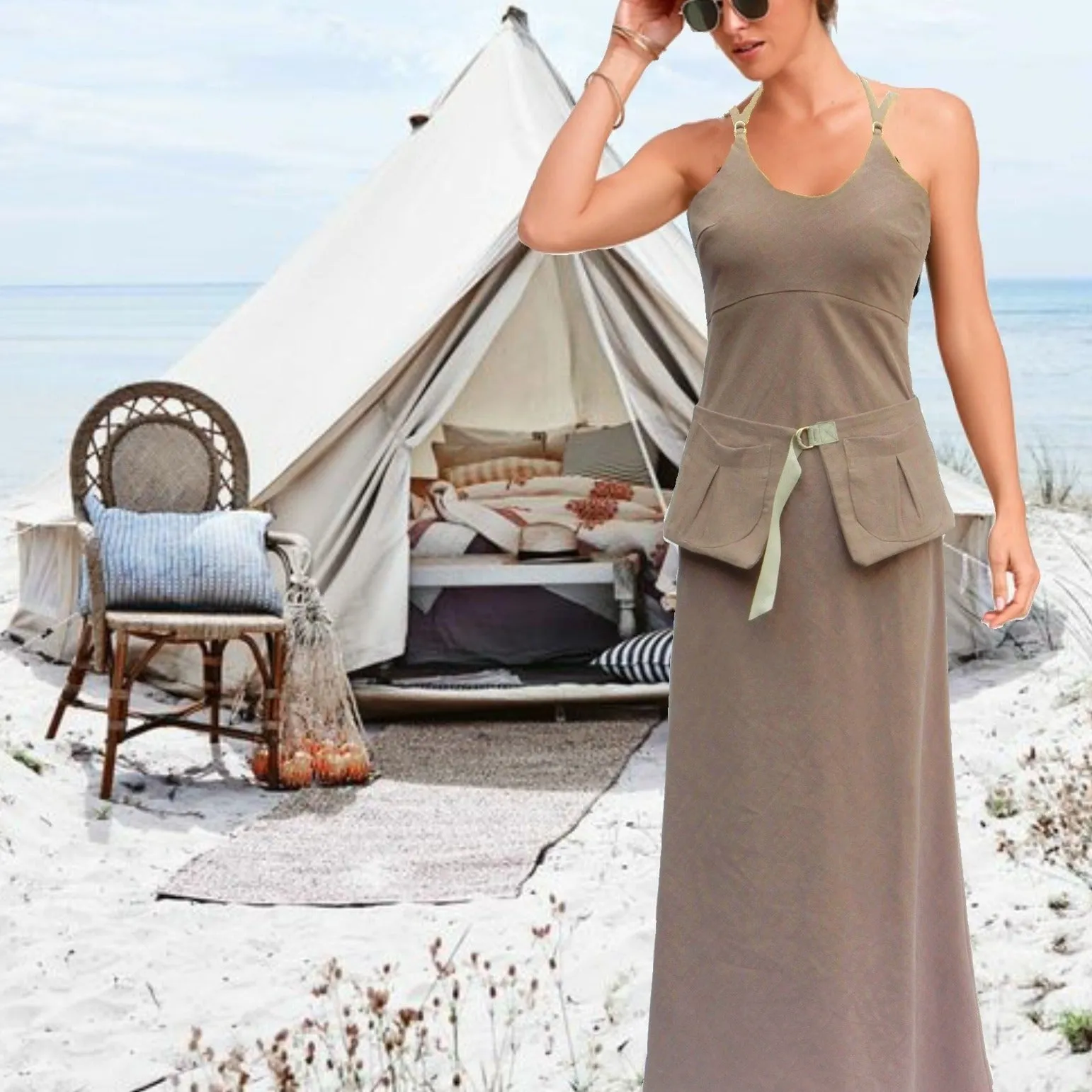 strapless  linnen maxi jurk met losse heupriem, strapless linen summer dress with separate belt