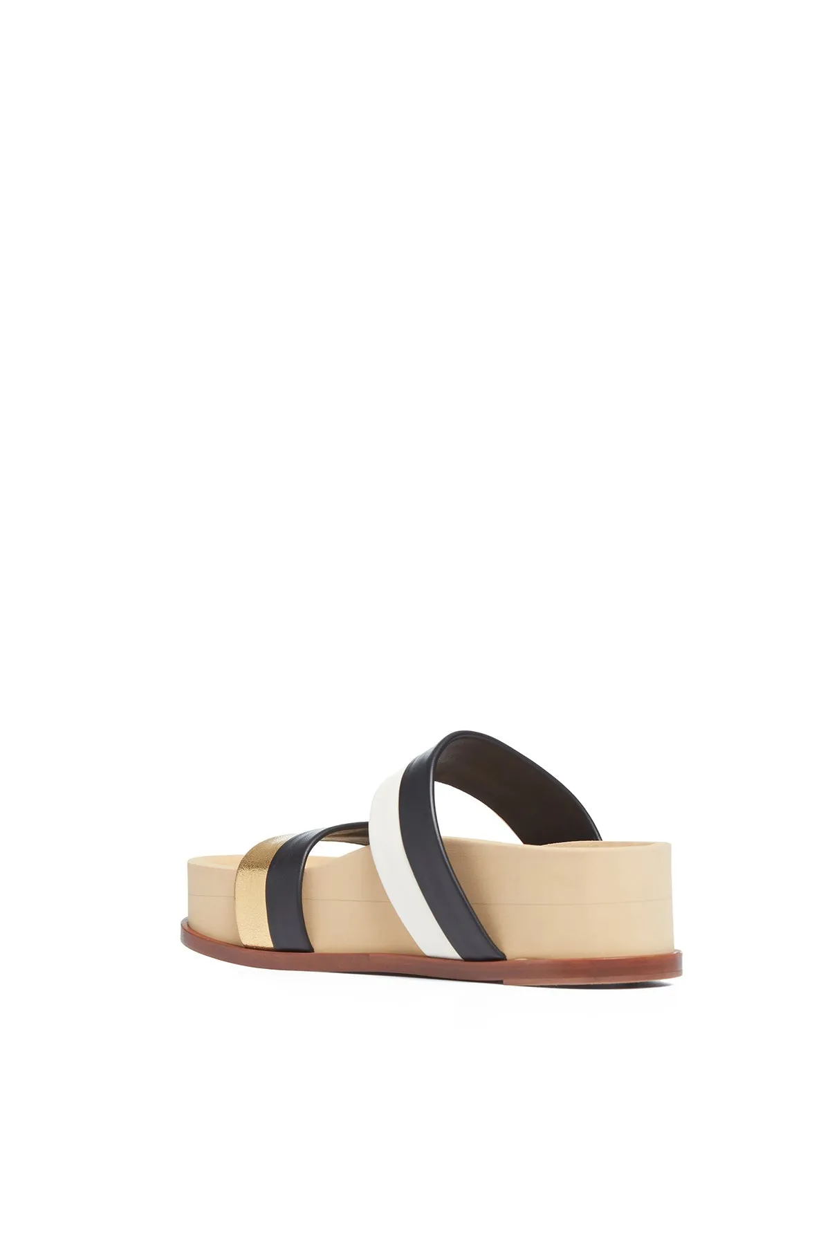 Striker Platform Sandal in Ivory, Gold & Black Leather