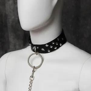 Studded Faux Leather Black Bondage Collar