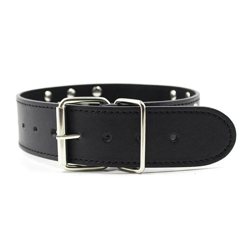 Studded Faux Leather Black Bondage Collar