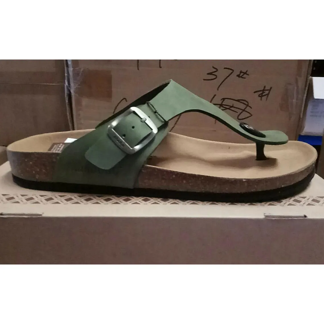 Summer Sandal Women Green Colour Sandals With Soft Cork Wood Sole