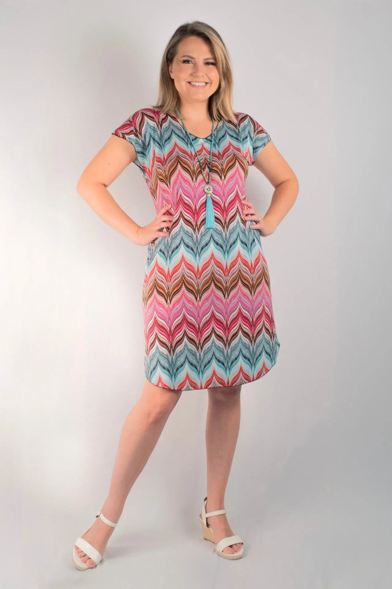 Taj Print Short Sleeve Jersey Shift Dress