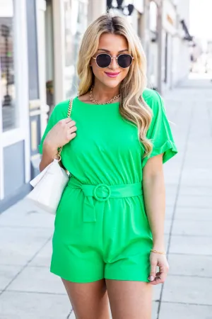 Take The Lead Kelly Green Belted Romper FINAL SALE