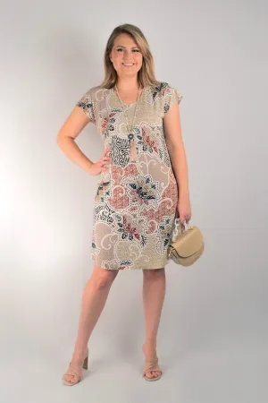 Tapestry Print Short Sleeve Jersey Shift Dress