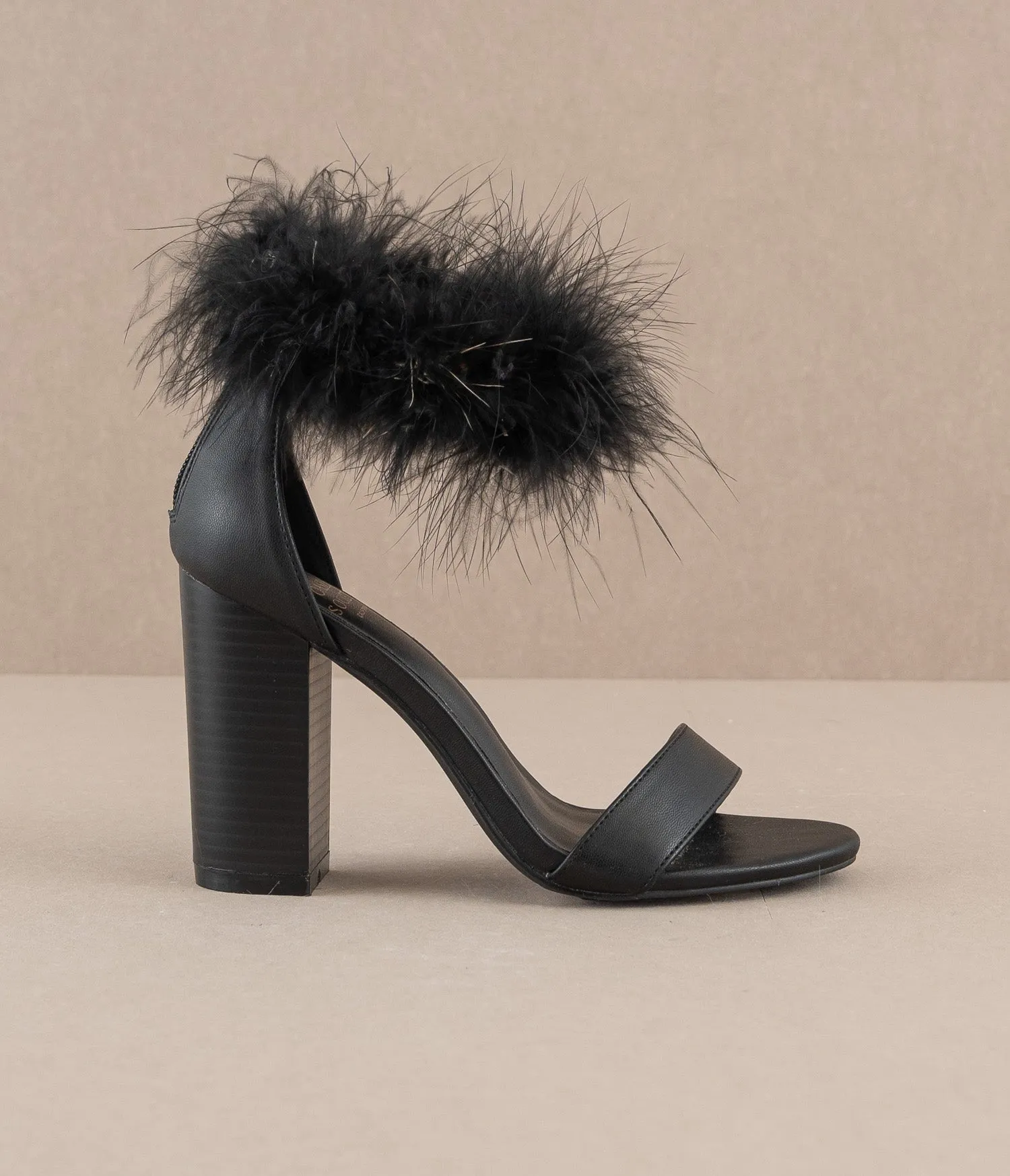 The Sasha | Black Feathered ankle block heel