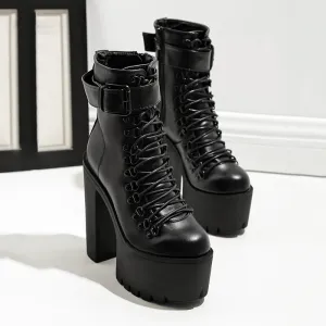 Uniwim Metal Buckle Zipper Black Ankle Boots SE20559