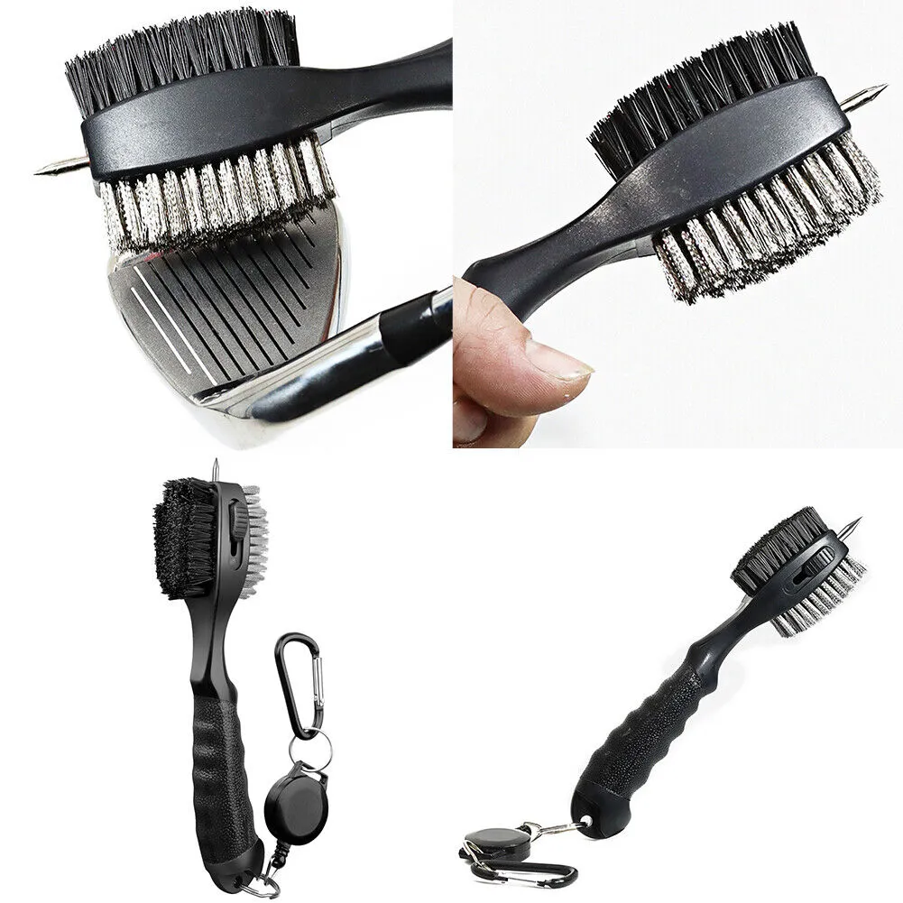 US 2-4 Pcs Golf Club Brush Groove Cleaner Tool 2 Sided With Retractable Zip line