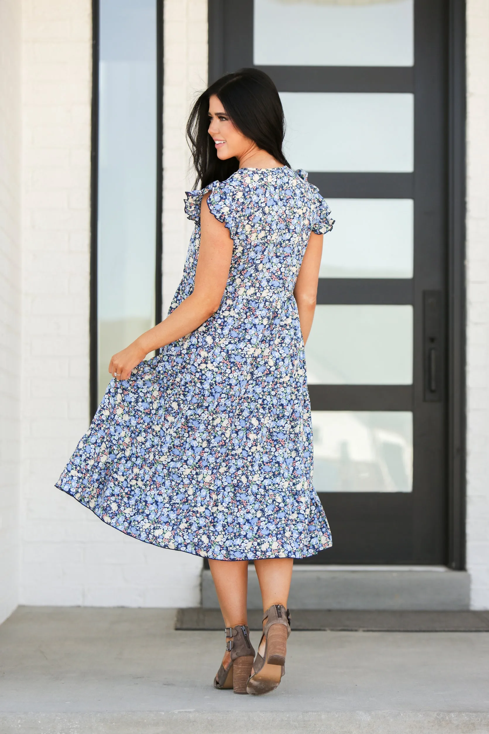 V-Neck Floral Midi Dress