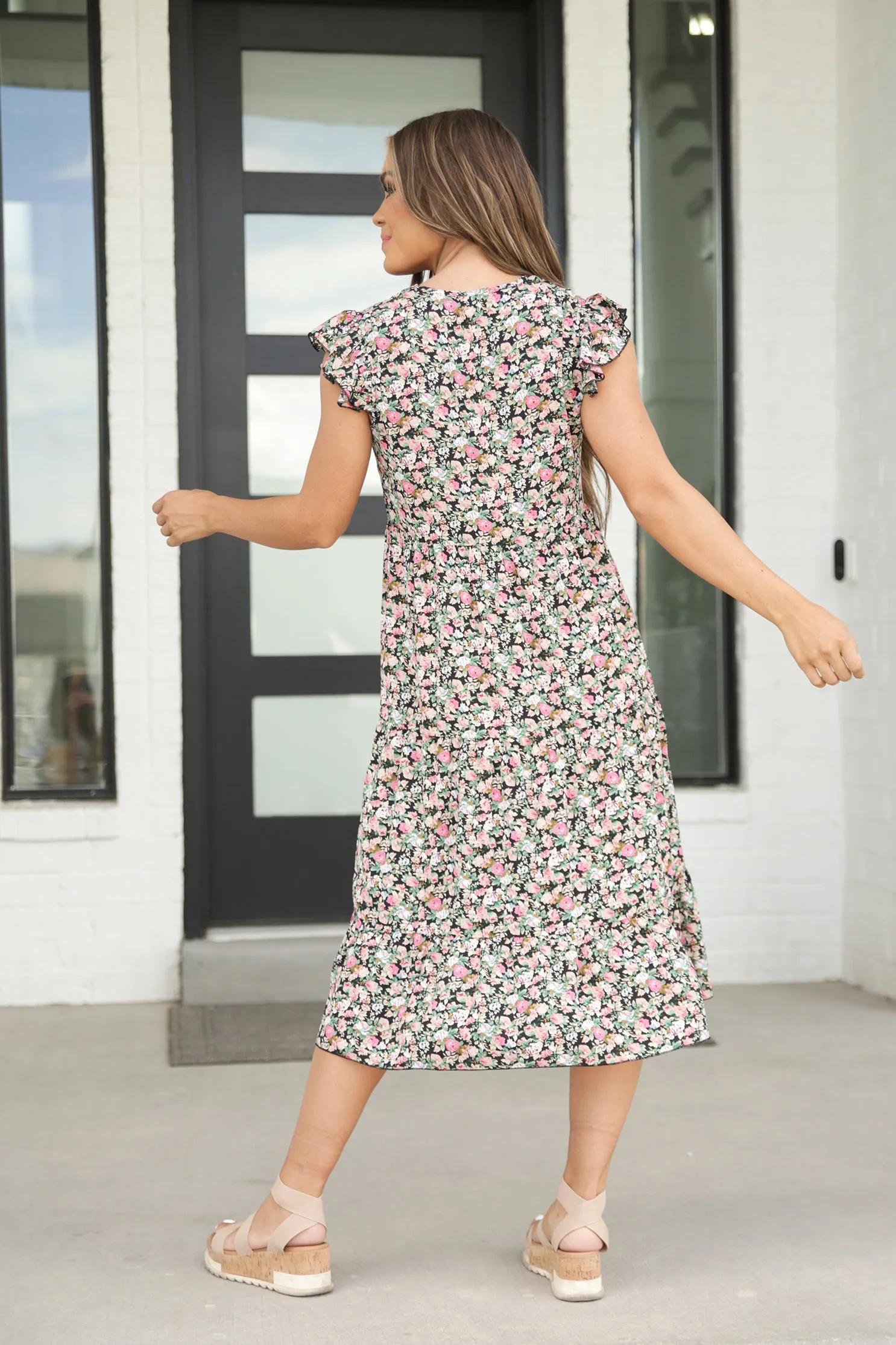 V-Neck Floral Midi Dress