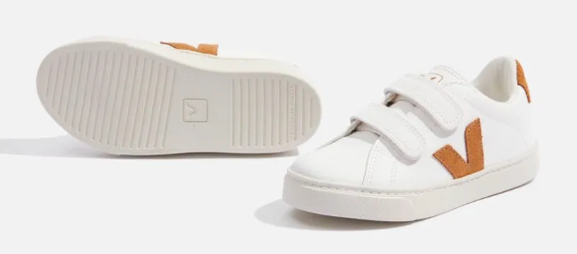 Veja White Esplar Leather Camel Velcro Sneakers