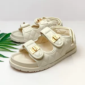 Weekend Trip Two Strap Velcro Sandals in Off White